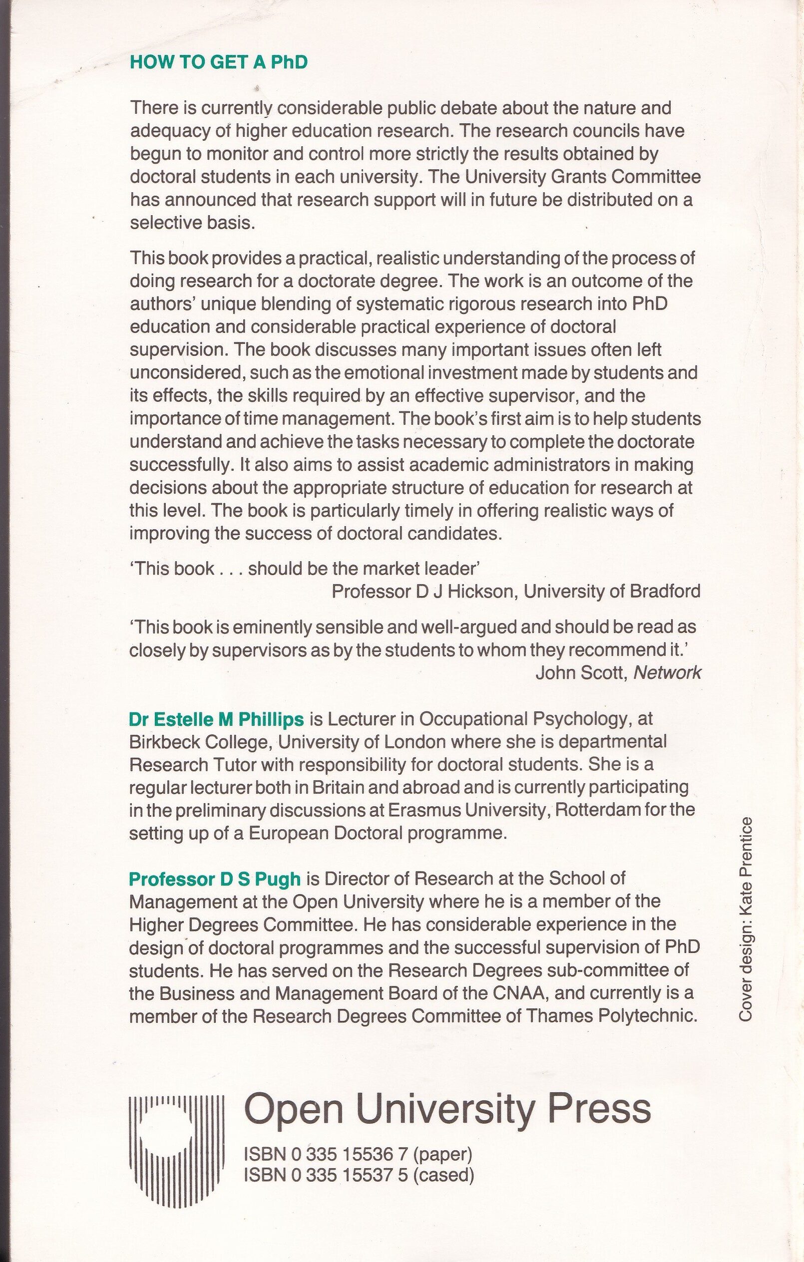 How to Get a PhD by Estelle Phillips & Derek S. Pugh – 1989 Reprint