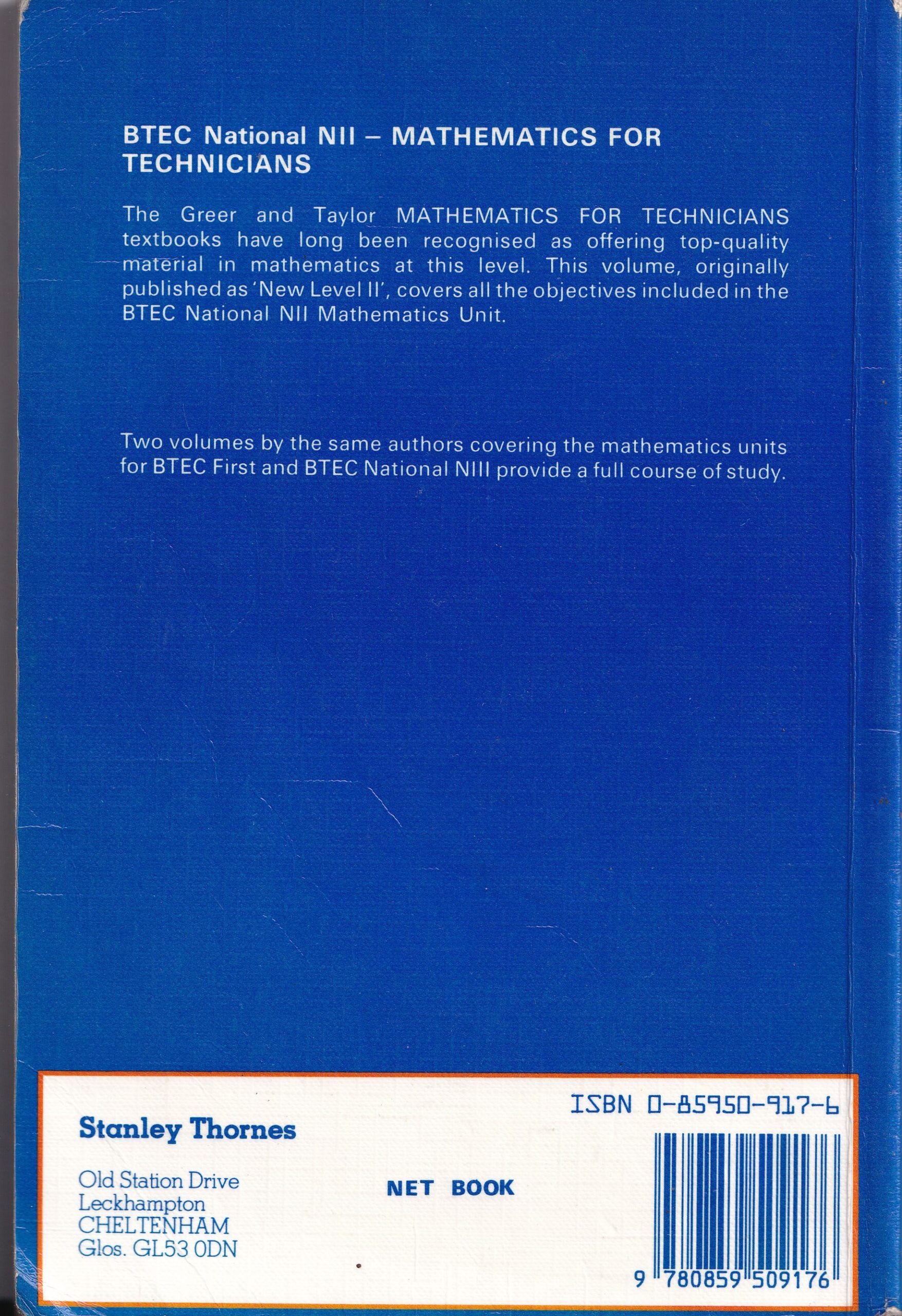 BTEC National NII Mathematics for Technicians – A. Greer & Graham William Taylor